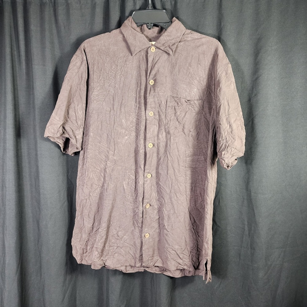 Tommy Bahama Men Silk Short Sleeve Button  Shirt M Gray Textured luxury vacation